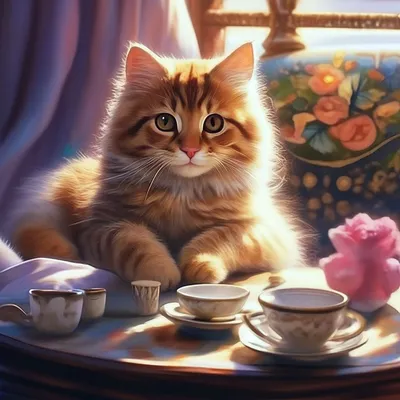 Доброе утро, волшебство, кот, чай, …» — создано в Шедевруме