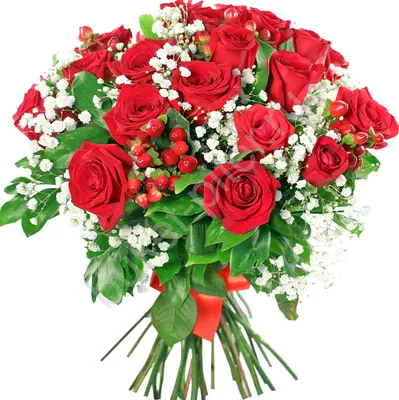 Букет с красными и малиновыми розами #моно№025 – ФлорАрт