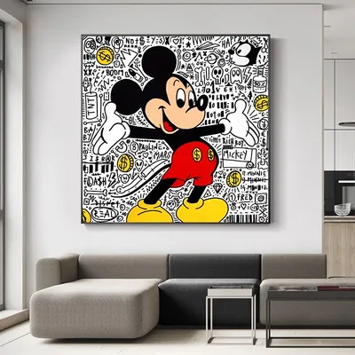Картина на холсте с мультяшными героями Диснея, Микки, Микки, современный  плакат и печать, настенные картины для домашнего декора, фрески для  гостиной | AliExpress