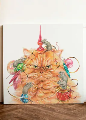 Картина на полотне Мрачный кот с веселыми мышатами Новогодние праздники №  s34903 в ART-holst.com.ua