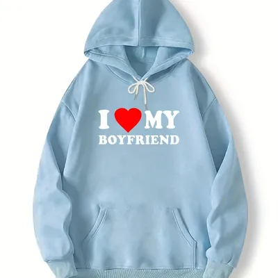 Купить Пуловер с капюшоном и принтом «Я люблю своего парня», уличная одежда  с кенгуру, подарки для подруги, парня | Joom