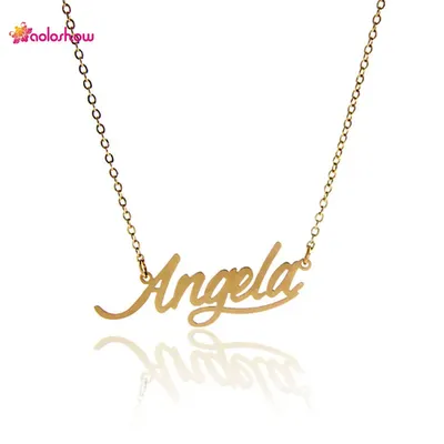 Женское колье с надписью Angela Name, золотое ожерелье из нержавеющей стали  кулон-табличка с именем | AliExpress
