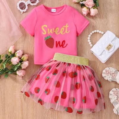 Детская одежда для девочек, летняя футболка с надписью клубники и юбка для  девочек, комплекты из 2 предметов, крутая детская одежда, модный костюм для  девочек | AliExpress