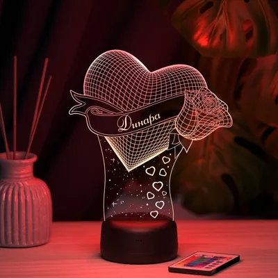 3д ночник - Светильник \"Сердце с розой с именем Динара\" - купить по  выгодной цене | Ночники Art-Lamps