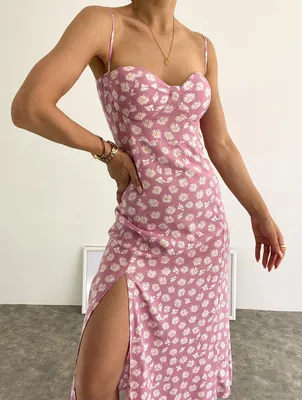 Розовое платье с цветочным принтом, Elina