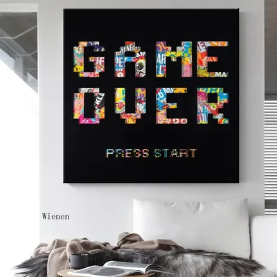 Постер для игр с надписью «Game Over», абстрактный граффити, Шикарная  Картина на холсте, настенные художественные картины для игровой комнаты,  декор для подростковой комнаты | AliExpress