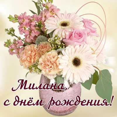 Чудесные цветы и надпись - Милана, с днём рождения