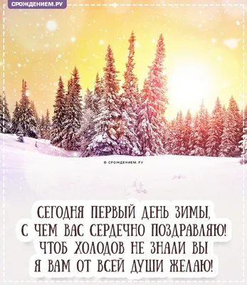 Открытка с Первым Днём Зимы, зимним лесом и стихами • Аудио от Путина,  голосовые, музыкальные