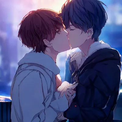 Два парня, поцелуй аниме , красиво, …» — создано в Шедевруме