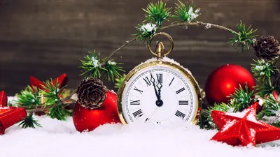 Картинка на рабочий стол merry christmas, new year, clock, с рождеством  христовым, stars, snow 1920 x 1080
