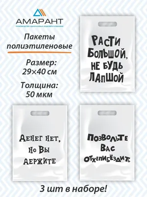 Пакет подарочный с прикольными надписями,набор пакетов, 3 шт Денег  нет/расти большой - купить по выгодной цене в интернет-магазине OZON  (603439079)