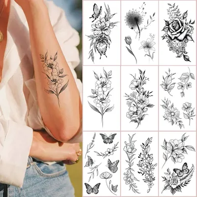 1 лист полуперманентные татуировки сока для женщин/девушек на спине или  руке, цветок, фраза-бабочка, реалистичные татуировки, устойчивые к поту,  долговечные – купить по низким ценам в интернет-магазине Joom