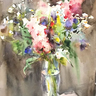 Картина маслом \"Цветы в тонкой вазе\" — В интерьер