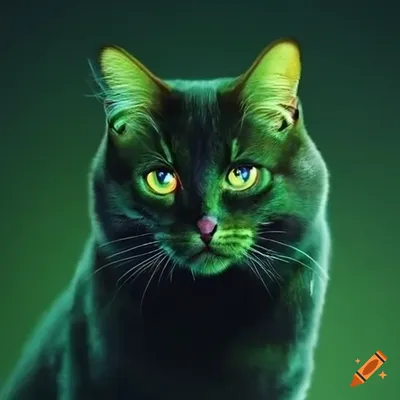 Черный кот с зелеными глазами on Craiyon