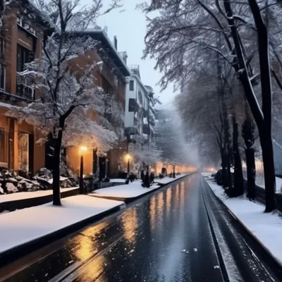Очень красивая зима, город, падает …» — создано в Шедевруме
