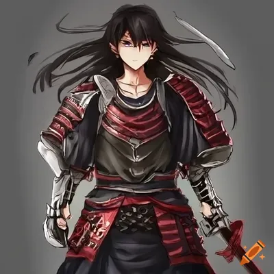 Anime, male, young man, rugged, samurai armor, holding a sword on Craiyon