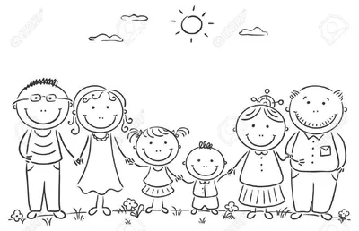 Значок аватара молодой счастливой семьи - матери, отца и маленького  ребенка. Черно-белый портрет для книжки-раскраски. - Ozero - российский  фотосток