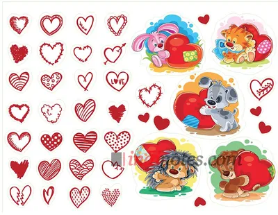 Купить Лист виниловых наклеек (стикеров) Сердечки (Hearts) формата А4 в  магазине indinotes