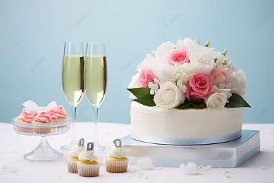 Красивый торт с бокалами шампанского на столе :: Стоковая фотография ::  Pixel-Shot Studio