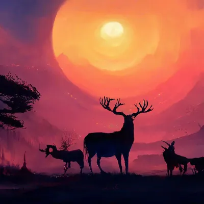 Силуэты животных на фоне красивого восхода и захода солнца | Deer painting,  Animal silhouette, Wildlife photography