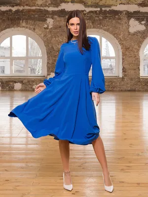 Синее расклешенное платье с длинными рукавами 80708 за 361 грн: купить из  коллекции Naughty bend - issaplus.com
