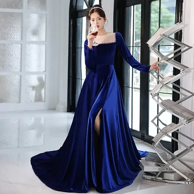Женское вечернее платье со звездами и месяцем, элегантное Королевское синее  платье с пышными короткими рукавами, Тюлевое платье для выпускного вечера  до щиколотки с разрезом спереди, 2021 | AliExpress
