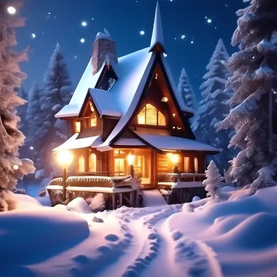 Зима, сказочный домик, труба, свет …» — создано в Шедевруме