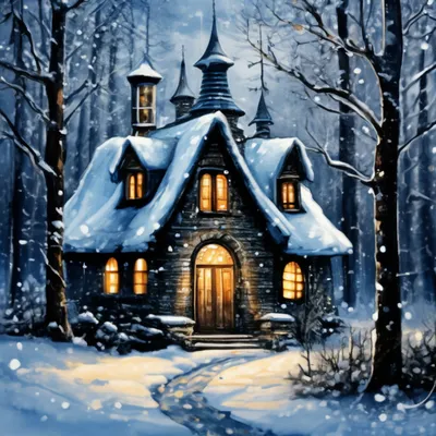 Сказочный домик в лесу зимой - 61 фото