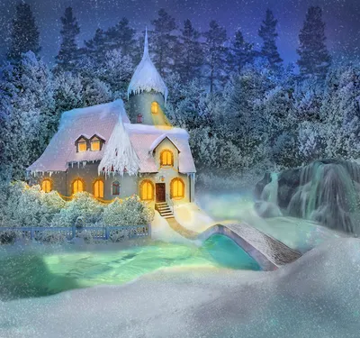 Сказочный домик в белом снежном …» — создано в Шедевруме