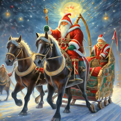 Новогодняя тройка сказочных лошадей, …» — создано в Шедевруме