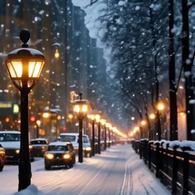 64k, снегопад в городе, снег …» — создано в Шедевруме