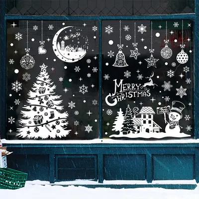 Снеговик выглядывает сбоку окна — картинка на стекло — Все для детского сада