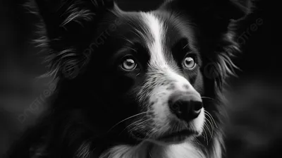 крупным планом фото черно белой собаки, черно белые фотографии собак, собака,  белый фон картинки и Фото для бесплатной загрузки