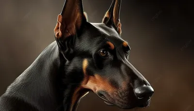 Собака породы Доберман в профиль на чёрном фоне Stock Photo | Adobe Stock