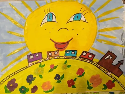 Солнышко и тучки. Детский рисунок Stock Illustration | Adobe Stock