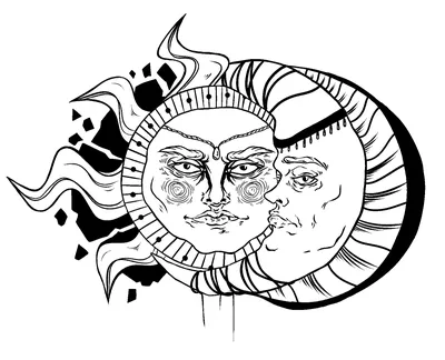 Рисунок солнце и луна вместе - 66 фото