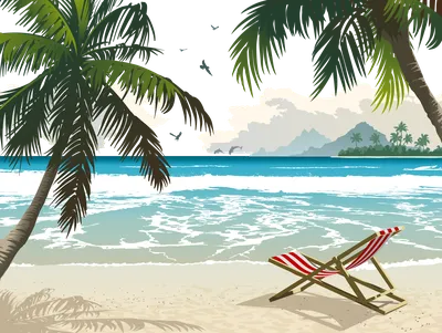 Солнце море пляж пальмы голубая …» — создано в Шедевруме