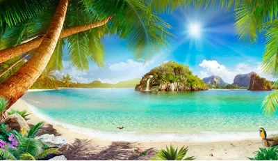 Солнце море пляж Пальма ТВ фон 3d обои пейзаж украшение дома  стереоскопические 3d обои | AliExpress