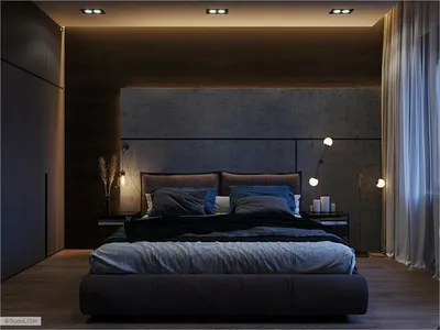 Вид спальни с большой удобной красивой кроватью ночью - Nightview of big  modern architect… | Interior design bedroom small, Bedroom decor design,  Luxurious bedrooms