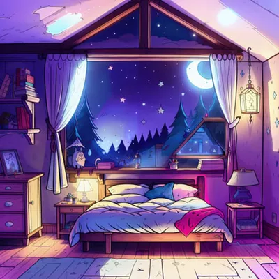 Спальная комната ночью» — создано в Шедевруме