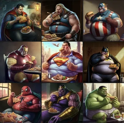 Нейросеть нарисовала набравших вес супергероев Marvel и DC