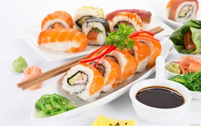 Скачать обои суши, васаби, суши-бар, Еда, ролы, рис, раздел еда в  разрешении 2560x1600