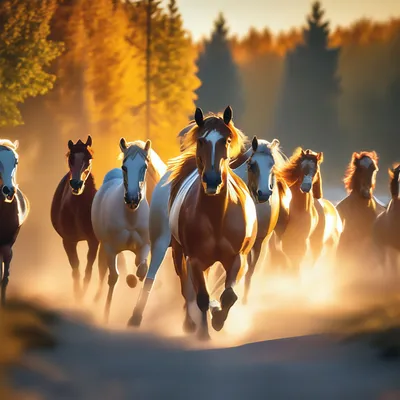 Табун лошадей на осеннем закате, …» — создано в Шедевруме