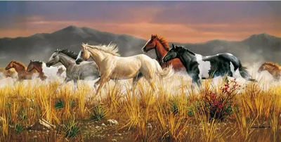 Картина маслом \"Табун лошадей\" | Пикабу