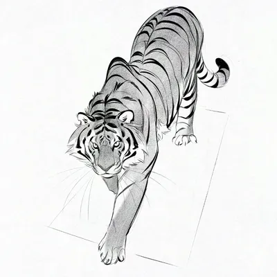 Картина \"Морда белого тигра крупным планом, черно-белое иллюстрация\" |  Интернет-магазин картин \"АртФактор\"