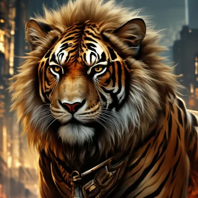 Максимальный симбиоз тигр с львов …» — создано в Шедевруме