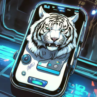 Телефон с логотопом Тигра белого» — создано в Шедевруме