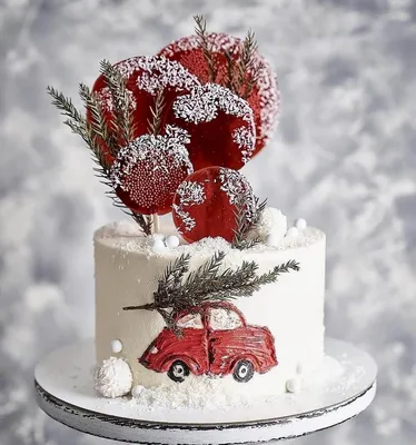 Торт Новогодний с красной машинкой и топперами | Exclusive Cake