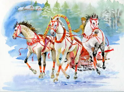 Купить плакат Тройка лошадей от 290 руб. в арт-галерее DasArt