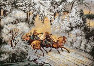 Новогодняя тройка лошадей в санях …» — создано в Шедевруме